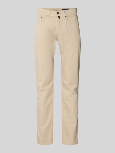 Produktfoto, Jeans mit Label-Detail Modell 'Lyon' von Pierre Cardin in Beige, Baumwoll-Mix mit Stretch-Anteil, Regular-Fit, Eingrifftaschen, Bundweite 41 cm, Innenbeinlänge 80 cm, Herren Jeans