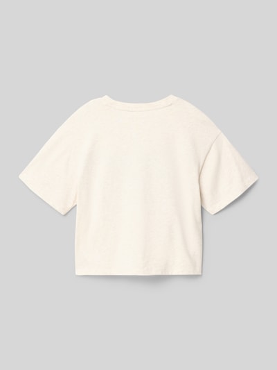 Produktfoto, Regular Fit T-Shirt mit Logo-Stitching von Abercrombie&Fitch aus Baumwoll-Mix in Creme, strukturierte Oberfläche, Kurzarmschnitt