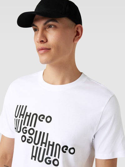 HUGO T-shirt z nadrukiem z napisem i logo model ‘Davalon’ Biały 3