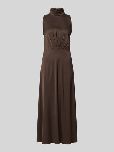 Produktfoto, maxi-jurk met opstaande kraag en drapering model 'AMABEL' van DRYKORN, materiaalmix met stretch, A-lijn, bruin, ruglengte maat 36: 132 cm, borstwijdte 44 cm