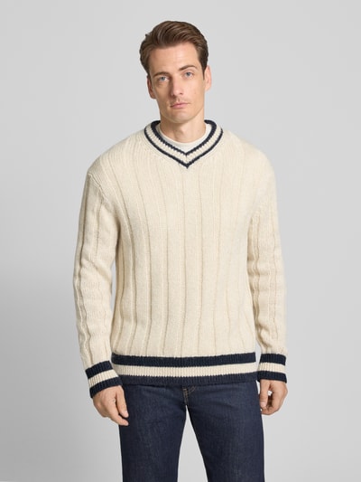 SELECTED HOMME Relaxed fit gebreide pullover met wol, model 'ROY' Offwhite - 4