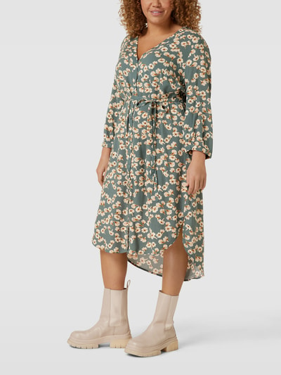 ONLY CARMAKOMA PLUS SIZE blousejurk met bloemenmotief Rietgroen - 4