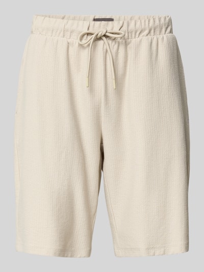 Produktfoto, Bermudas mit Strukturmuster und elastischem Bund von Fynch-Hatton, beige Baumwolle, Regular Fit, sichtbarer Tunnelzug, feines Muster