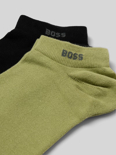 Produktfoto, Sneaker-Socken aus Baumwoll-Mix im 2er-Pack Modell '2P AS UNI CC' von BOSS in Schwarz und Grün, Feinstrick, Label Print, elastischer Bund, unifarben, Nahaufnahme