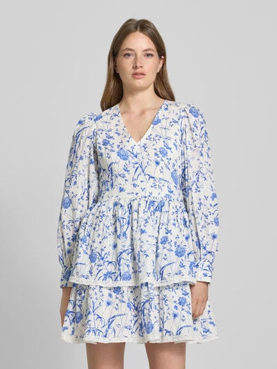 YAS Cocktailkleid mit V-Ausschnitt Modell 'ELIN' Blau 4