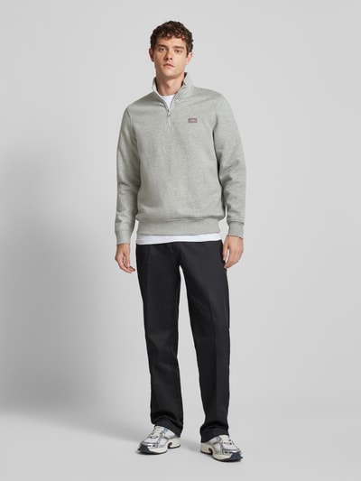 Dickies Sweatshirt met labelpatch, model 'OAKPORT QUARTER' Lichtgrijs gemêleerd - 1