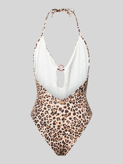Produktfoto, Neckholder-Badeanzug mit Cut Out Modell 'MIRELO SAVARI' von Banana Moon, Allover-Leoprint, körpernah, Material-Mix