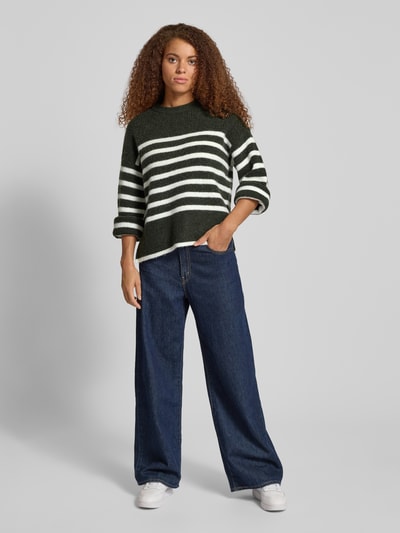 PIECES Relaxed Fit Strickpullover mit Woll-Anteil Modell 'LINE' Dunkelgruen Melange 1