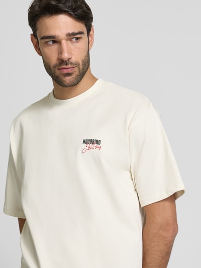 WOODBIRD T-shirt met labelprint, model 'Baine Ganbei' Wit - 3