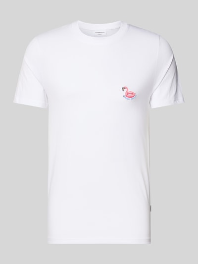 Produktfoto, T-Shirt mit Stitching und Rundhalsausschnitt von Lindbergh aus Reine Baumwolle mit Slim-Fit, Rückenlänge 71 cm, Farbe Weiß