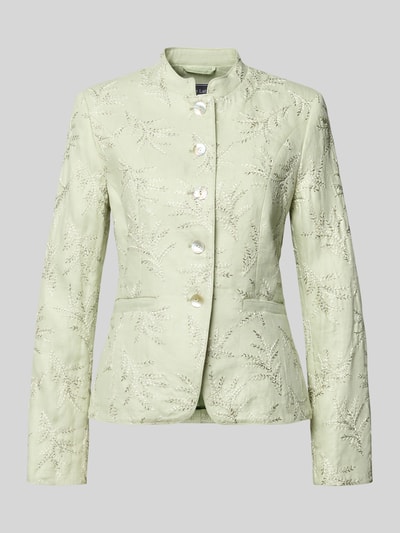 Produktfoto, Slim Fit Blazer mit Stitchings und Stehkragen von WHITE LABEL, jasnozielony, hafty, listwa guzikowa, wpuszczane kieszenie, długość tyłu w rozmiarze 36: 59 cm, szerokość w rozmiarze 36: 47 cm, długość rękawów w rozmiarze 36: 65 cm