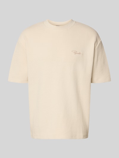 Produktfoto, Oversized T-Shirt mit Strukturmuster und Label-Stitching von Pegador aus Reine Baumwolle in Creme mit Rundhalsausschnitt, Herren T-Shirt