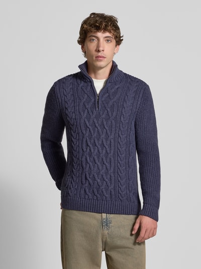 Superdry Sweter z dzianiny z prążkowanymi wykończeniami Królewski niebieski 4