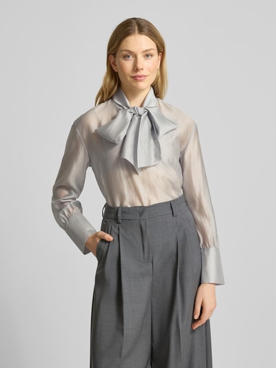 Stefanel Schluppenbluse aus Lyocell-Mix Modell 'BOW SHIRT' Hellgrau 4