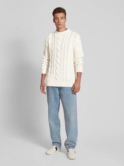 Profuomo Strickpullover mit Zopfmuster Offwhite 1