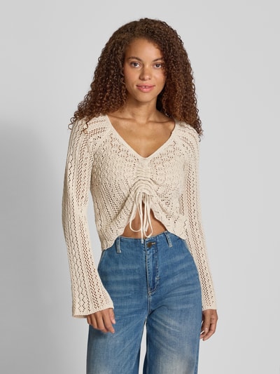 Only regular fit gebreide pullover met plooien, model 'NOLA' Ecru gemêleerd - 4