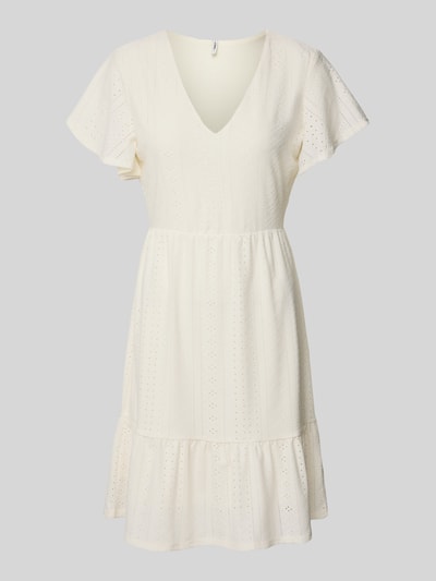 Only Tailliertes Freizeitkleid mit Lochstickerei Modell 'SANDRA' Offwhite 2