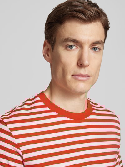 Marc O'Polo T-shirt o kroju regular fit z czystej bawełny ze wzorem w paski Pomarańczowy 3