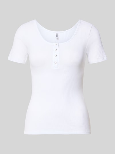 Produktfoto, Slim Fit T-shirt aus katoenmix Model 'KITTE' van Pieces, look: effen, boothals, Henley-hals, korte mouw, ribstructuur