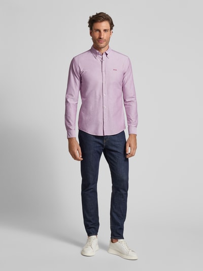 BOSS Slim fit vrijetijdsoverhemd met labelstitching Bordeaux - 1