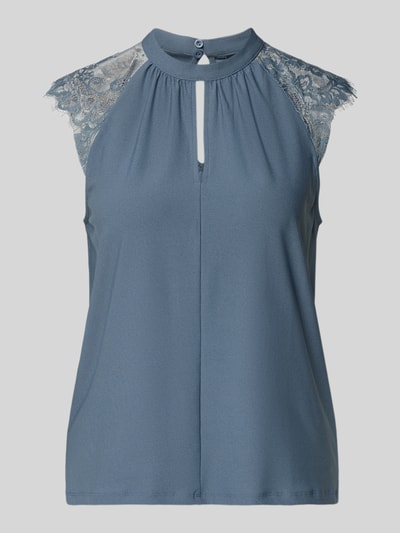 Productfoto, Regular Fit blusentop met kant Model 'MILLA' van Vero Moda, look: effen, opstaande kraag, 2-knoopsluiting, kapmouwen, druppelvormige cut-out.