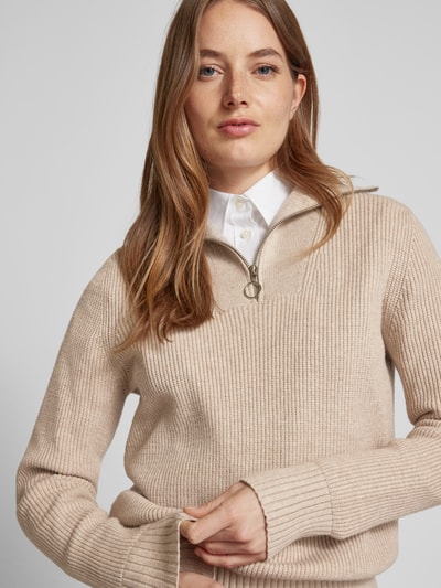 Christian Berg Woman Strickpullover mit Troyer-Kragen Metallic Beige Melange 3