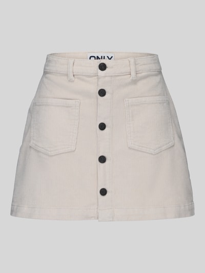 Produktfoto, Eng anliegender Mini-Rock aus Baumwoll-Mix Modell 'AMAZING' von ONLY in Creme mit Knopfleiste, strukturierte Oberfläche, Damen Mini-Rock von ONLY