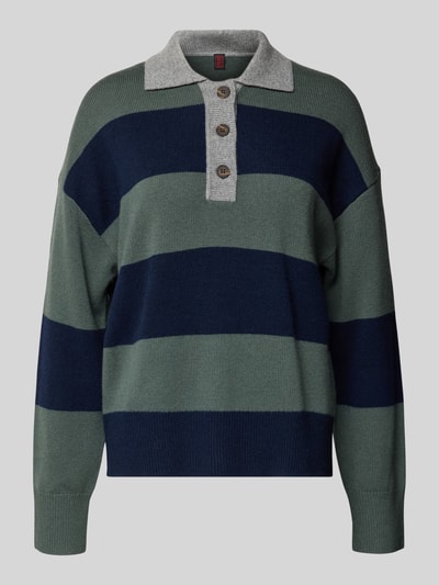 Stefanel Strickpullover mit Polokragen aus Lanawolle-Kaschmir-Mix Dunkelblau Melange 2