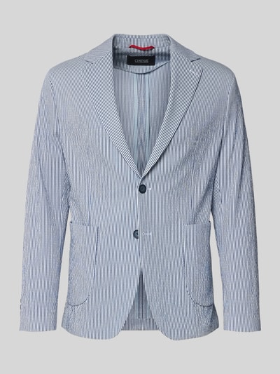 Productfoto, Regular Fit 2-knoops colbert model 'BENITO' van CINQUE, blauw-wit gestreepte viscosemix met stretch, opgestikte zakken, reverskraag.