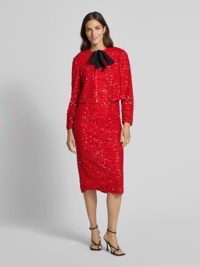 Marc Cain Regular fit blazer met pailletten en strik Rood - 1