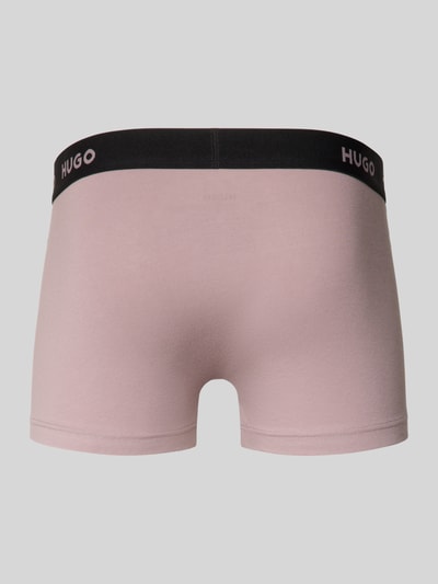 Produktfoto, Slim Fit Trunks aus Baumwoll-Mix im 3er-Pack Modell 'PACK' von HUGO, Optik: Unifarben, Passform: Slim-Fit, Label-Schriftzug am elastischen Bundabschluss, Multipack: 3er-Pack, Materialverarbeitung: Stretch-Jersey, Farbe Rosa mit schwarzem Bund.