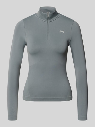 Produktfoto, Longsleeve mit Stehkragen und Reißverschluss von Under Armour aus Material-Mix mit Stretch-Anteil, Slim Fit, Logo, grau