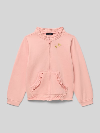 Productfoto, Sweatjacke mit Rüschen van Blue Seven in lichtroze katoen, regular fit, opstaande kraag, ruffles, kangoeroezak, rits.