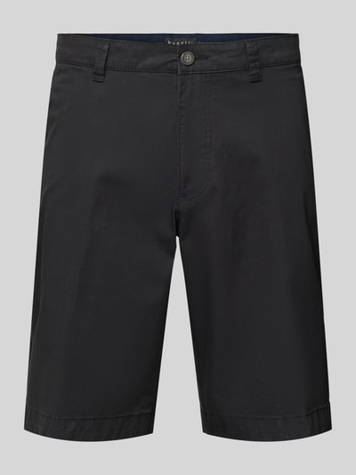 bugatti Regular fit korte chino met ceintuurlussen, model 'Flat' Zwart - 2
