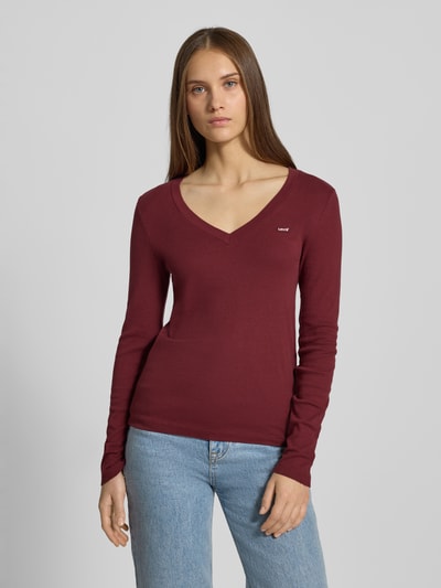 Levi's® Bluzka z długim rękawem, dekoltem w serek i naszywką z logo Bordowy 4
