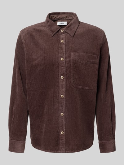 Produktfoto, Comfort Fit Hemdjacke aus Baumwoll-Mix von s.Oliver RED LABEL in Braun mit sichtbarer Struktur und Knopfleiste auf hellem Hintergrund