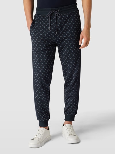 BOSS Sweatpants met all-over motief, model 'Lammont' Marineblauw - 4