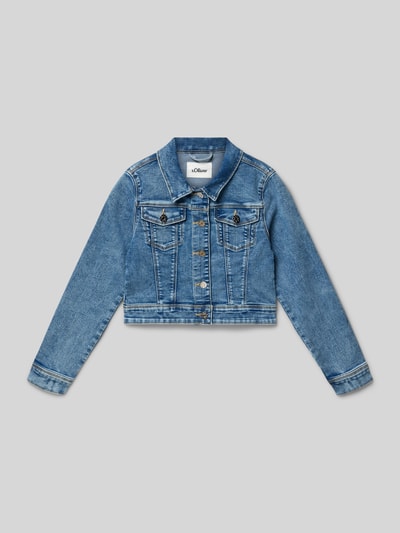 Produktfoto, Regular Fit Jeansjacke aus Baumwoll-Mix von s.Oliver RED LABEL, denim, krój regular fit, wykładany kołnierz, listwa guzikowa, aplikacja z wytłaczanym logo, pas na plecach, długi rękaw, mankiety, brustasza, splot twill, mieszanka bawełny