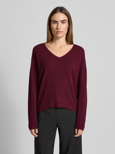 Oui Relaxed fit pullover van viscosemix in gebreide look Bordeaux - 4