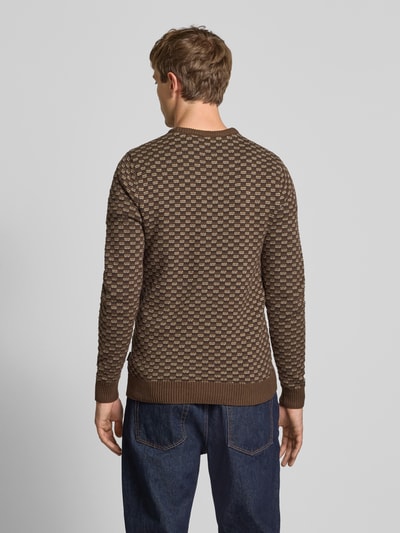 Blend Gebreide pullover met ribboorden, model 'BALEN' Donkerbruin - 5