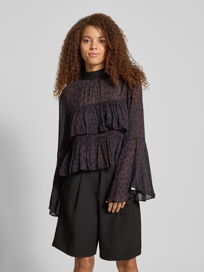 OH APRIL Blouse van viscose met volants, model 'Tessa' Donkerbruin - 4