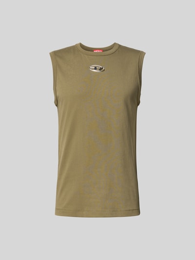 Produktfoto, Tanktop mit Label-Detail von Diesel in Olivgrün, Reine Baumwolle, Regular-Fit, Gerippte-Abschlüsse, Rundhalsausschnitt, Rückenlänge 68 cm bei Größe M
