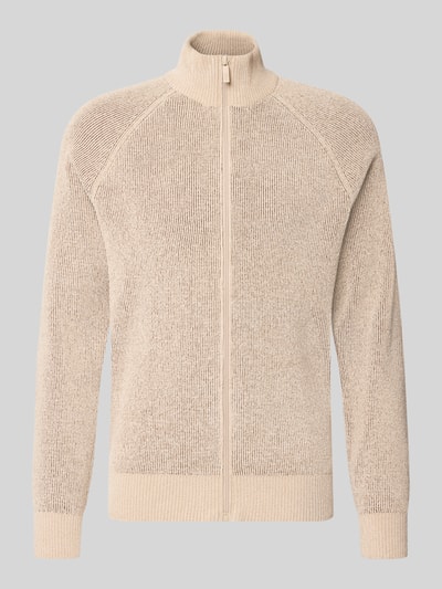 Produktfoto, beige Regular Fit Strickjacke mit Stehkragen Modell 'NASH' von Jake*s Studio Men, grob gestrickte Struktur, helles Design
