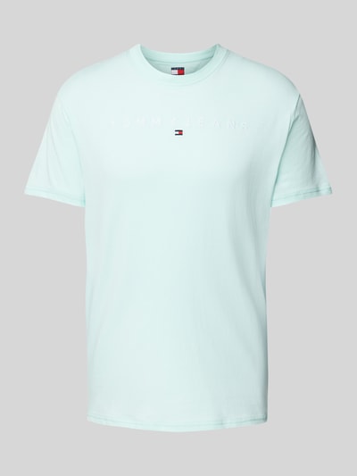 Tommy Jeans Regular Fit T-Shirt aus reiner Baumwolle mit Label Stitching Tuerkis 2