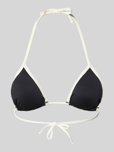 Produktfoto, Bikini-Oberteil mit Logo-Applikation Modell 'Niki' von Guess, Elastischer-Material-Mix, Halterneck, schwarz-weiß, glatte Textur