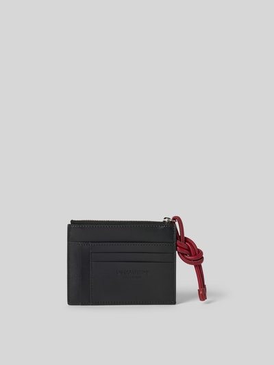 Produktfoto, Portemonnaie mit Logo-Print von Dsquared2 in Schwarz mit Hauptfach, Reißverschluss, Steckfächer, glattes Design, Logo-Prägung, Breite 12 cm, Länge 10 cm.