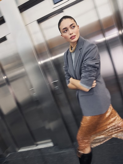 Jake*s Collection Midirock in semitransparenter Layering-Optik Camel 6