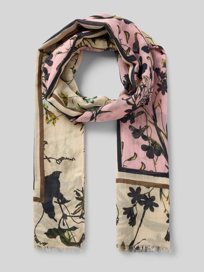 Produktfoto, Schal aus Modal-Baumwoll-Mix von Marc O'Polo, florales Muster in Rosa, Beige und Schwarz, feine Struktur, Damen Schal
