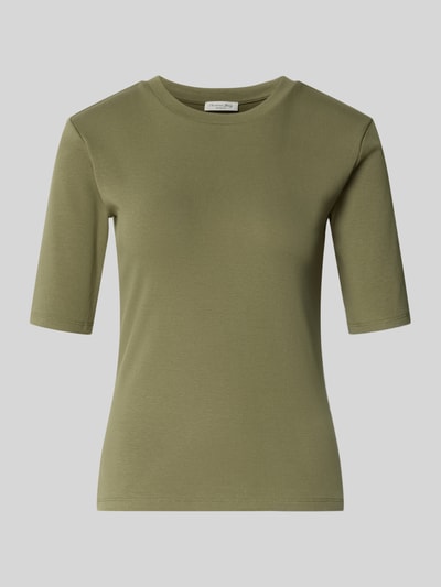 Produktfoto, Slim Fit T-Shirt im Halbarm-Design Modell 'Uda' von Christian Berg Woman aus elastischem Baumwoll-Mix in Olivgrün, unifarben, Damen T-Shirt mit Rundhalsausschnitt, Rückenlänge bei Größe S 54 cm