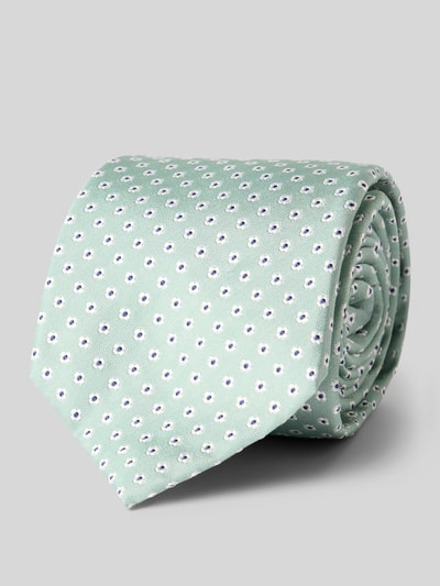 Productfoto, Seidenkrawatte aus reiner Seide mit Logo-Patch (7,5cm) van Gierremilano, mintgroen met allover-stitching, breedte 8 cm.